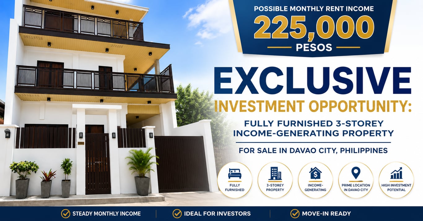 Turnkey 3-Storey Rental Property for Sale in Davao City — Fully Furnished, Income-Ready